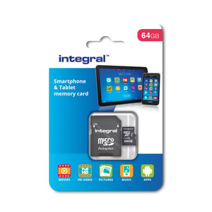 Integral INMSDX64G10-90SPTAB 64-GB-Flash-Speicherkarte MicroSD UHS-I Klasse 10