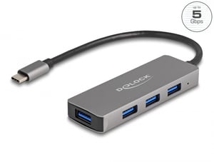 DeLOCK 4-Port-USB-Hub mit 5 Gbps und USB-Typ-C-Anschluss – seitlich befindliche USB-Typ-A-Anschlüsse