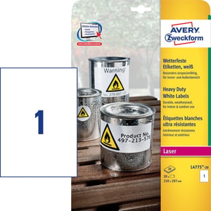 Avery L4775-20 selbstklebende Etiketten, abgerundetes Rechteck, dauerhaft, weiß, 20 Stück.