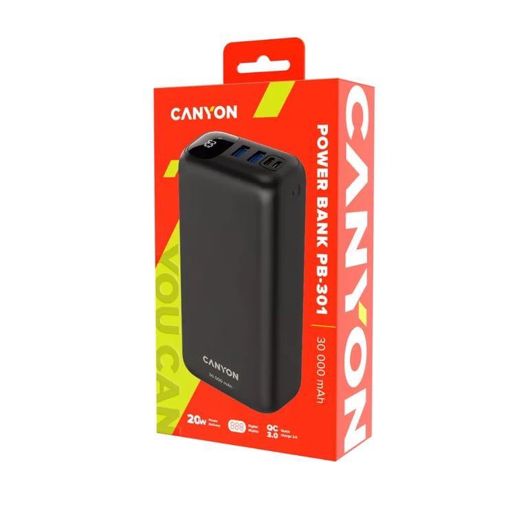 фото Зовнішній акумулятор (павербанк) Canyon PB-301 30000mAh Black (CNE-CPB301B)