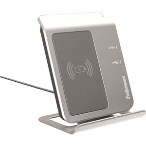 Fellowes 9816001 Ladegerät für mobile Geräte, universell, silber, kabelloses Laden, Schnellladen, für den Innenbereich
