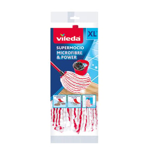 Vileda Microfiber & Power Mop Head, Red, White
