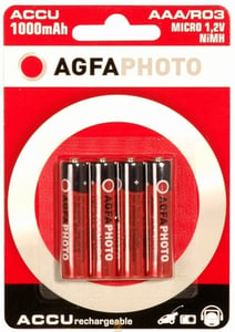 AgfaPhoto Batteries 1x4 NiMH Micro 1000 mAh Rechargeable Nickel-Metal Hydride (NiMH) Battery