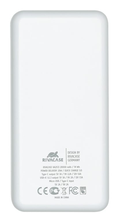 фото Зовнішній акумулятор (павербанк) Rivacase VA2572 20000mAh QC/PD White (PB931088)
