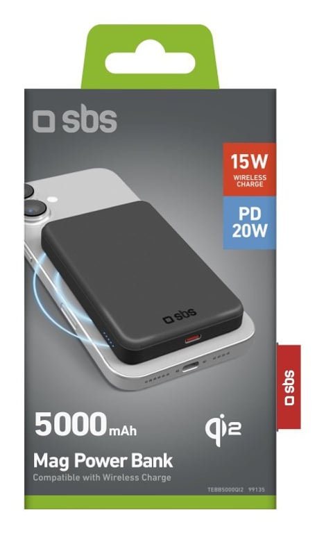 фото Зовнішній акумулятор (павербанк) SBS Mag Power Bank Qi2 5000 mAh Black (TEBB5000QI2)