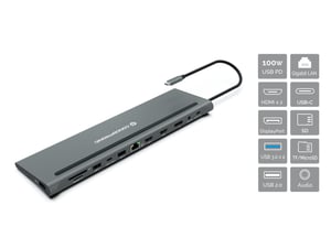 Conceptronic DONN17G Wired USB 3.2 Gen 1 (3.1 Gen 1) Type-C Docking Station, Gray