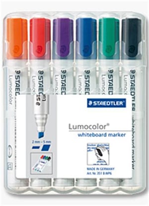 Staedtler 351 B WP6 marker, 6-pack: Black, Blue, Green, Orange, Red, Purple