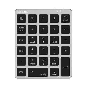 LogiLink ID0212 Numeric Keypad for Laptop/PC, Bluetooth, Gray