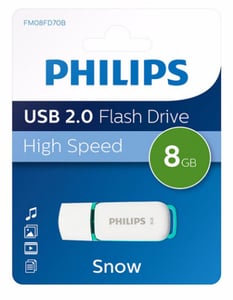 Philips FM08FD70B 8 GB USB Flash Drive, USB Type-A 2.0, Turquoise, White