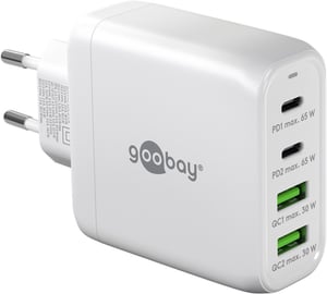 Goobay 64818 Ladegerät für mobile Geräte: Kopfhörer, Laptop, Smartphone, weiß, Wechselstrom, Schnellladung, intern