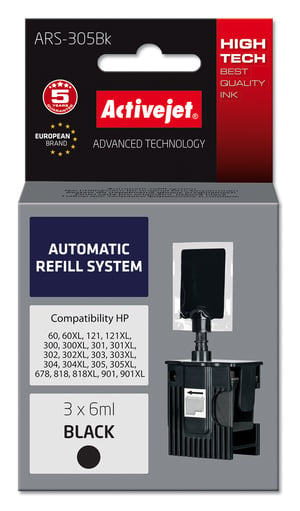 Activejet System uzupełnień ARS-305Bk (zamiennik HP301, HP302, HP303, HP304, HP304 ; 3 x 6 ml; czarny)