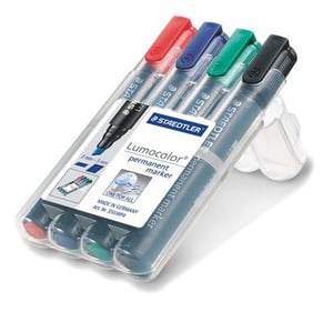Staedtler Lumocolor 350 WP4 Marker, 4-pack: Black, Blue, Green, Red