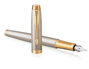 Parker IM Füllfederhalter, Patronenfüllsystem, Gold, Silber, 1 Stück.