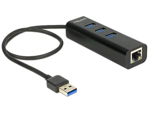 DeLOCK Hub: 3 USB 3.0 ports + 1 Gigabit LAN port (10/100/1000 Mbps)