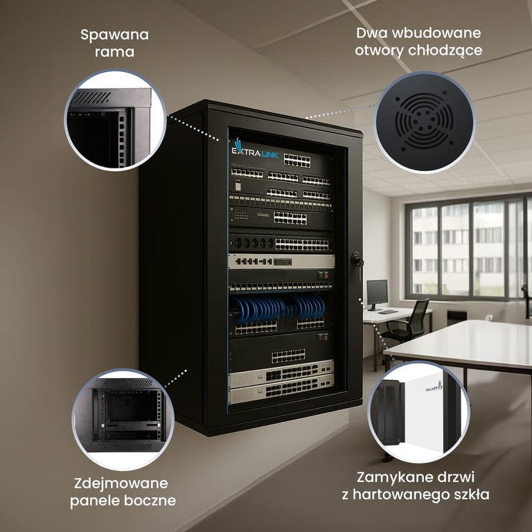Extralink Szafa rack 15U 600x450 Czarna montowana na ścianie