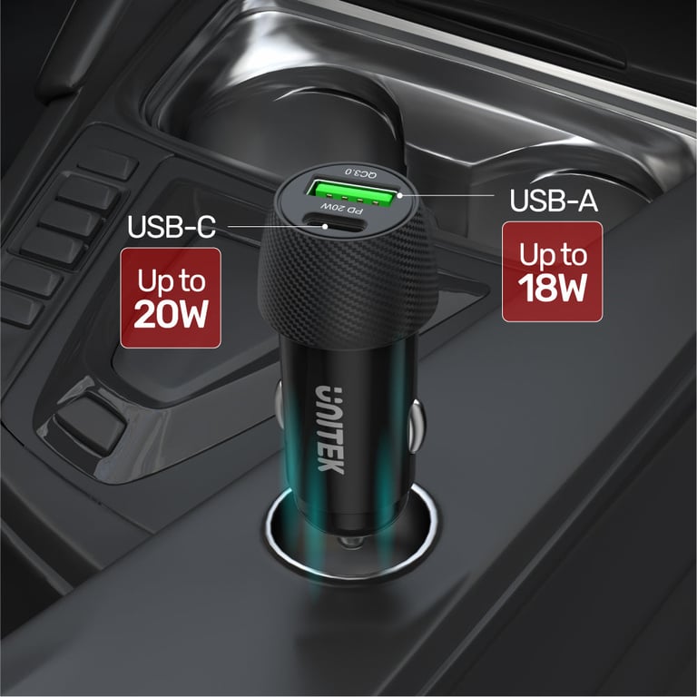 UNITEK Powertrain Duo Smartfon, Tablet Czarny Zapalniczka Szybkie ładowanie Automatyczna