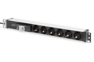 Digitus 19"-Rack-PDU-Steckdosenleiste, 6x Schuko, 2,0 m, 1x Unischuko-Stecker, 16 A, Überstromschutzschalter, Aluminiumprofil