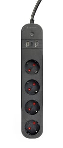 Gembird TSL-PS-S4U-01 Smart Power Strip, 4 Type E Outlets, 1.5 m, 3680 W, Black