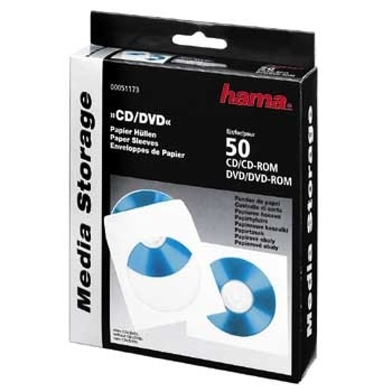 Hama CD Paper Sleeves, white, 50 pcs/Pack 1 dysków Biały