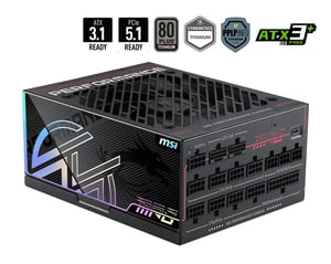 MSI MPG Ai1300TS PCIE5 1300 W Power Supply Module, 24-pin ATX, Black