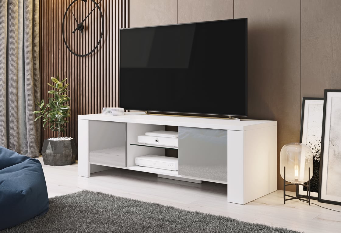 Cama szafka RTV WEST 42/130/42 biały/szary połysk