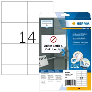 HERMA 5081 Self-Adhesive Rectangular Peel-Off Labels, White, 350 pcs.