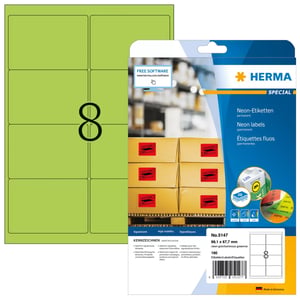 HERMA 5147 Self-Adhesive Labels, Rounded Rectangle, Permanent, Green, 160 pcs.