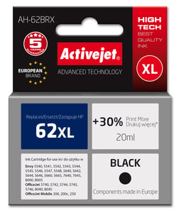 Activejet AH-62BRX Ink Cartridge (replacement for HP 62XL C2P05AE; Premium; 20 ml; black)