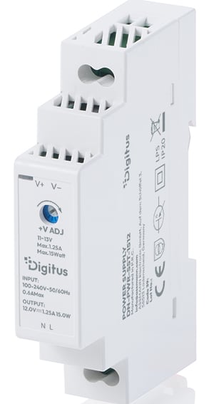 Digitus Zasilacz na szynę DIN 12 V / 1,25 A / 15 W typu Step-Shape (Ultra-Slim, klasa II)