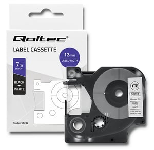Qoltec 50232 etikettband, svart på vitt, D1
