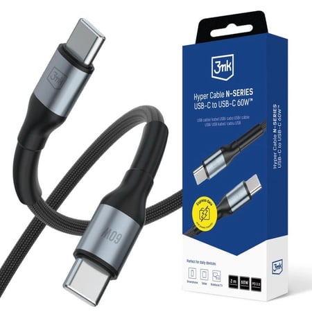 3MK 5903108680226 kabel USB USB 2.0 2 m USB C 0,48 Gbit/s 60 W Czarny, Srebrny