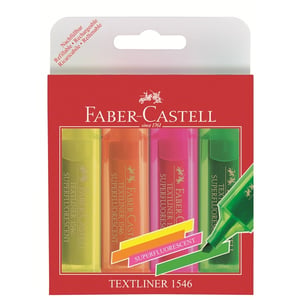 Faber-Castell TEXTLINER 1546 Marker, 4 Stück. Abgeschrägte Spitze. Orange, Rosa, Grün, Gelb