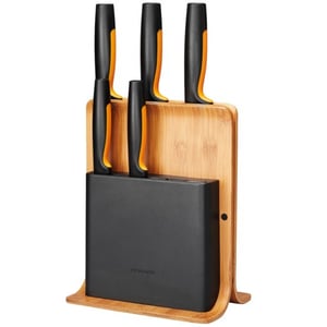 Fiskars 1057552 Messerhalter Messerhalter mit Löchern Bambus, Kunststoff, Edelstahl, Holz
