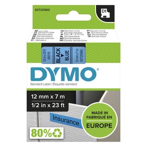 DYMO D1 Original-Etiketten | Rolle 12 mm x 7 m | schwarzer Aufdruck auf blauem Hintergrund | selbstklebende Etiketten für LabelManager-Etikettendrucker