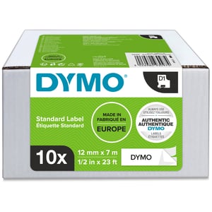 DYMO D1 Original-Etiketten | Schwarzer Aufdruck auf weißem Hintergrund | 12 mm x 7 m | Selbstklebende Etiketten für LabelManager-Etikettendrucker | 10 Stück