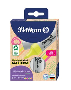 Pelikan Textmarker 490 eco, 4 Stück. Abgeschrägte Spitze. Grün, Orange, Rosa, Gelb