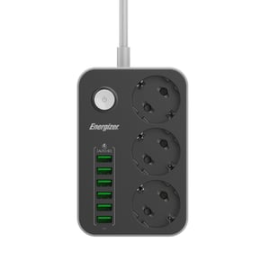 Energizer EPB2500W01EU 2 m Power Strip with 3 Outlets, Indoor Use, White, Black