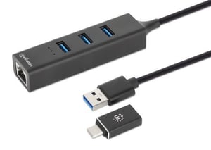 Manhattan 180894 USB 3.2 Gen 1 (3.1 Gen 1) Type-A + Type-C-hubbar och koncentratorer, 5000 Mbit/s, svart