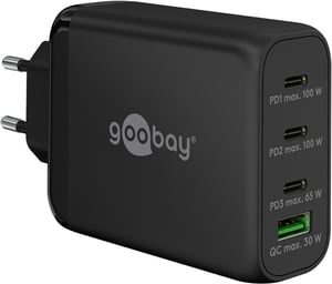 Goobay 65555 ładowarka do urządzeń przenośnych Laptop, Smartfon Czarny Prąd przemienny Szybkie ładowanie Wewnętrzna