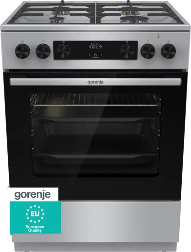 Gorenje G600 GK6C4XF pierkarnik Kuchenka wolnostojąca Gaz Czarny, Stal nierdzewna