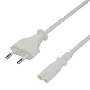 Deltaco 1902293 Power Cord, White, 1.5 m, CEE7/16, IEC C7