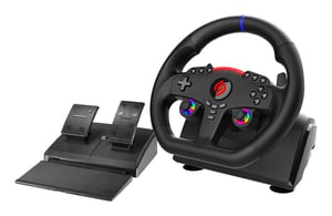 Subsonic Superdrive 270 GT-5 Black USB Steering Wheel + Pedals for Nintendo Switch, Nintendo Switch 2, PC, PlayStation 4, PlayStation 5, Xbox One, Xbox Series S, Xbox Series X