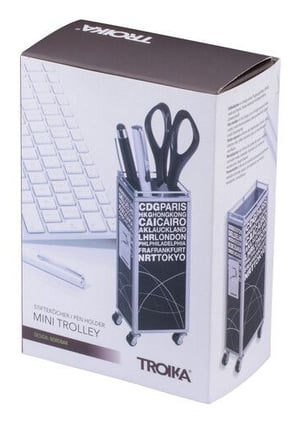 TROIKA MINI TROLLEY pojemnik na długopisy Metal Czarny, Biały