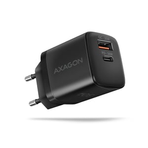 Axagon ACU-PQ30 laddare QC3.0, 4.0/AFC/FCP/PPS/Apple+ PD USB-C, 30W - svart - Kompakt laddare - 1x USB-C och 1x USB-A Mobiltelefon, smartphone, smartwatch, surfplatta, universell Svart Växelström Snabbladdning Inbyggd