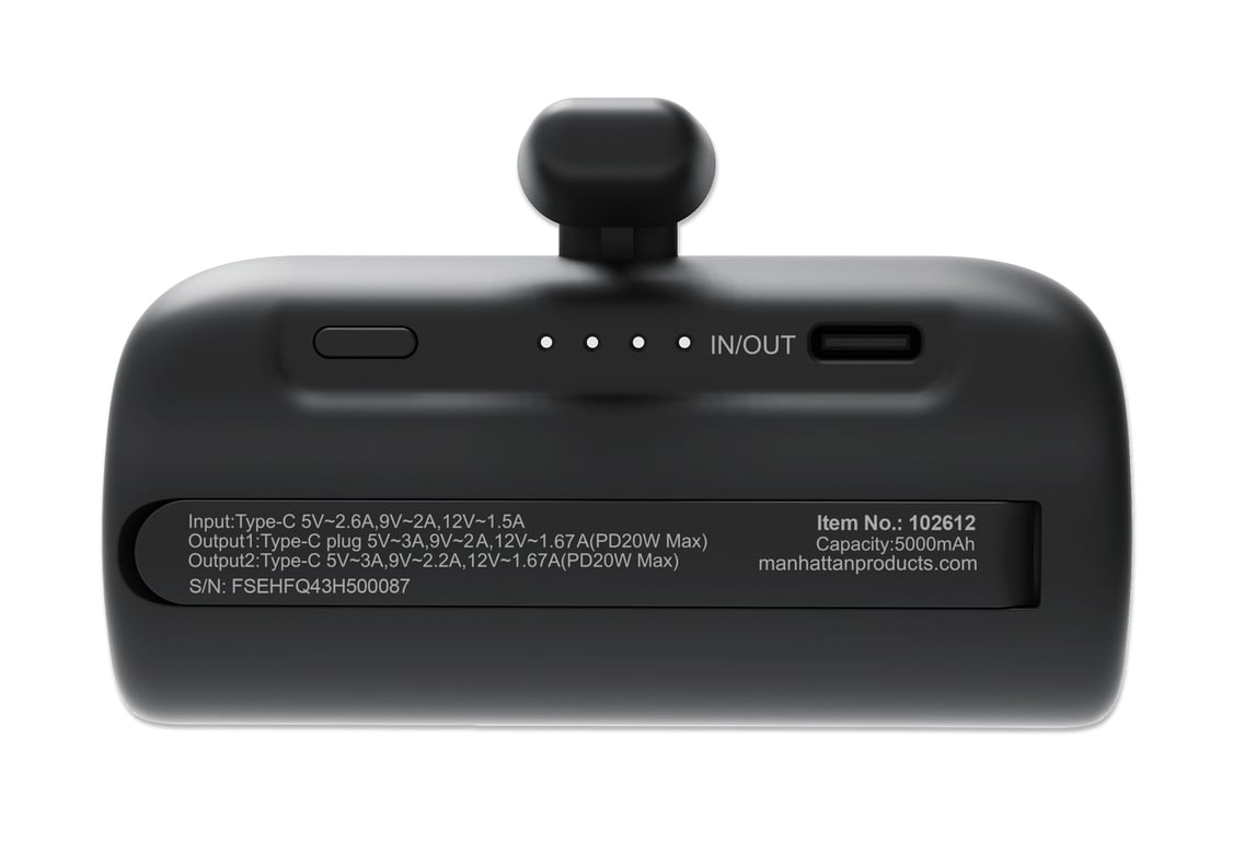 фото Зовнішній акумулятор (павербанк) Manhattan Powerbank 5000 USB-C Black (102612)