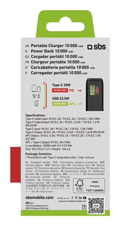 фото Зовнішній акумулятор (павербанк) SBS LCD Power Bank 22.5W 10000 mAh Black (TTBB10000LCDTCPD20K)
