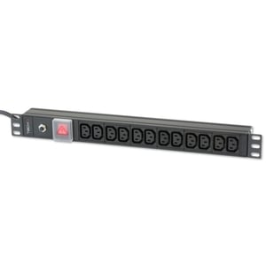 Techly I-CASE STRIP-12C rozdzielacz zasilania PDU 12 x gniazdo sieciowe 1U Czarny