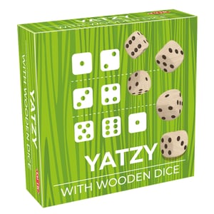 Tactic Trendy Yatzy with wooden dice and a pencil