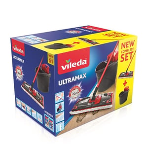 Vileda Ultramax Set mopp för torr- och våtrengöring, svart, röd