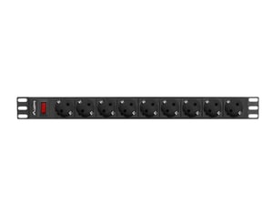 Lanberg PDU-09F-0300-BK strömfördelare (PDU) med 9 nätuttag, 1U, svart, grå